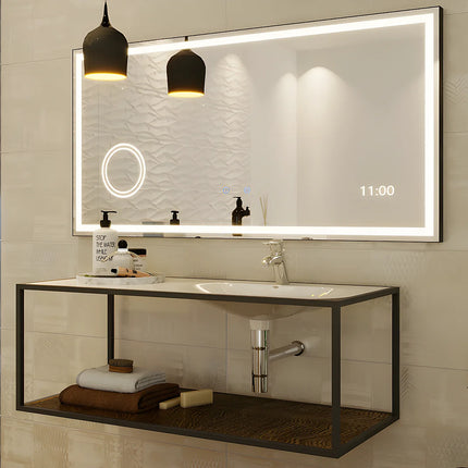 Miroir lumineux LED avec horloge digitale et anti-buée - Doré - 120 cm - AITANA