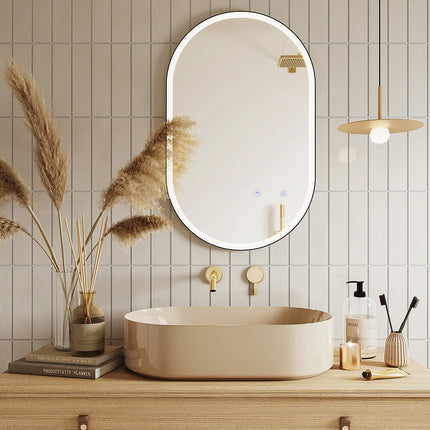 Miroir LED lumineux avec anti-buée - noir - 50 cm - Les Astucieux