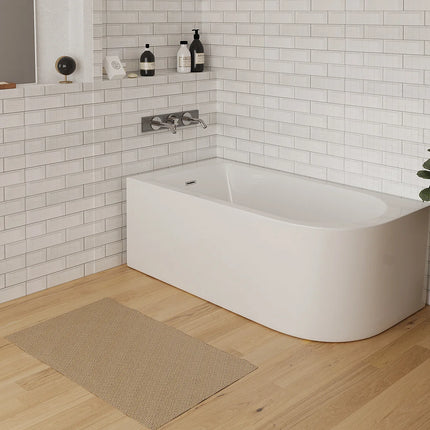 Baignoire d'angle asymétrique avec meuble intégré - Blanc brillant - 170 cm - ANIKA