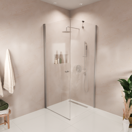 Cabine de douche avec porte battante - Chrome - 90 cm - Medellin