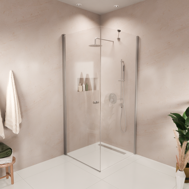 Cabine de douche avec porte battante - Chrome - 90 cm - Medellin