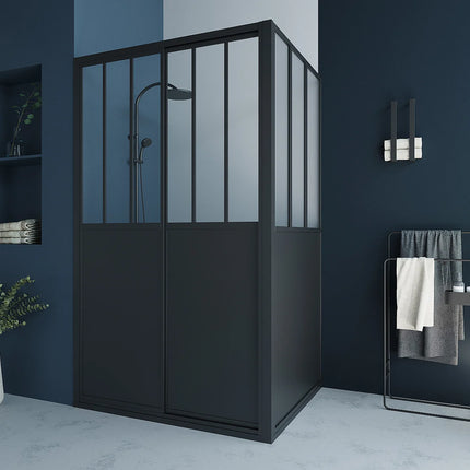 Paroi et porte de douche style industriel noir mat - 120 cm - URBANIK