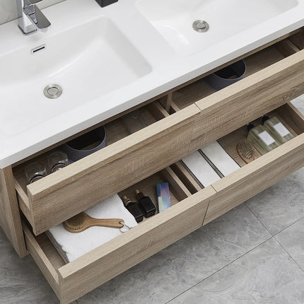Meuble de salle de bain suspendu avec vasque à encastrer - Naturel clair et blanc - 120 cm - Les éphémères