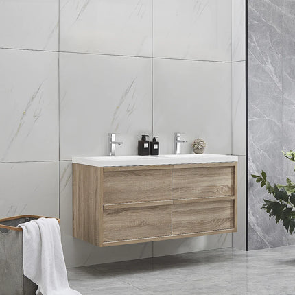 Meuble de salle de bain suspendu avec vasque à encastrer - Naturel clair et blanc - 120 cm - Les éphémères