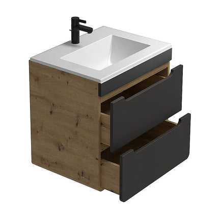 Meuble sous vasque suspendu avec vasque à encastrer - naturel clair et blanc - 60 cm - ARUBA