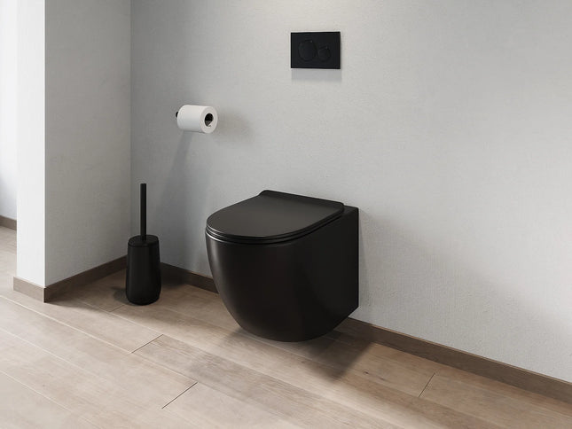 WC suspendu sans bride finition mat avec abattant frein de chute - noir mat - 36 cm - Les Essentiels DS CONCEPT