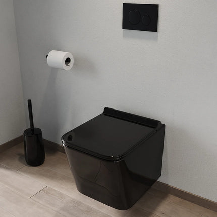 WC suspendu sans bride finition mate avec abattant frein de chute - noir mat - 35,5 cm - Les Essentiels CLEMONA