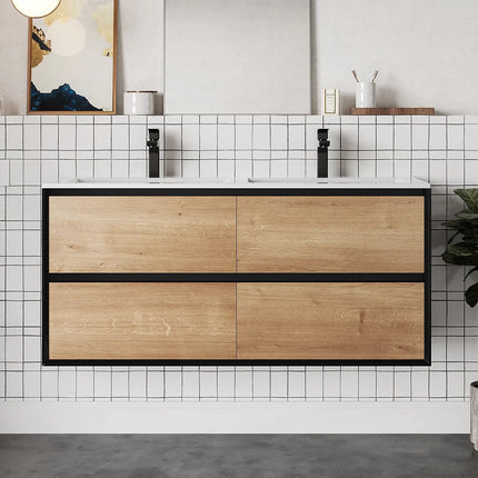 Meuble de salle de bain industriel suspendu avec vasque à encastrer - Naturel clair et noir - 120 cm - Les éphémères