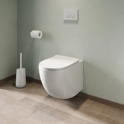 WC suspendu sans bride avec bâti-support et plaque double touche - Blanc - 36 cm - Les Essentiels DS CONCEPT
