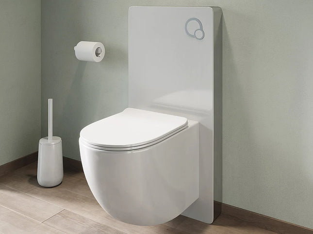 WC suspendu sans rebord avec bâti-support décoratif - Blanc brillant - 36 cm - Les Essentiels