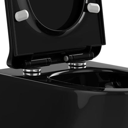 WC suspendu sans bride brillant avec bâti-support et plaque de déclenchement - noir - 36 cm - JAVOINE