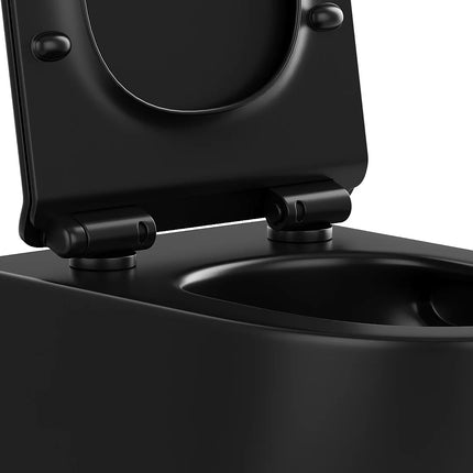 WC suspendu sans bride avec bâti-support et plaque double touche - Noir mat - 36 cm - Les Essentiels