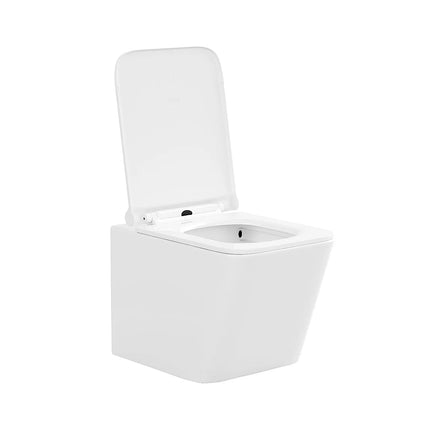 WC suspendu sans bride avec bâti-support décoratif en verre trempé - blanc brillant - 35,5 cm - CLEMONA