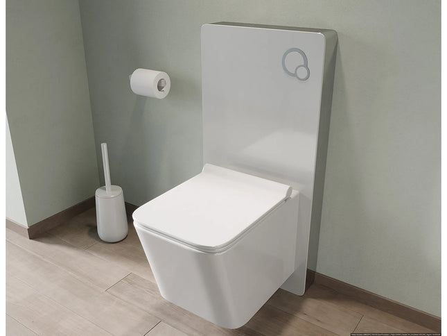 WC suspendu sans bride avec bâti-support décoratif en verre trempé - blanc brillant - 35,5 cm - CLEMONA