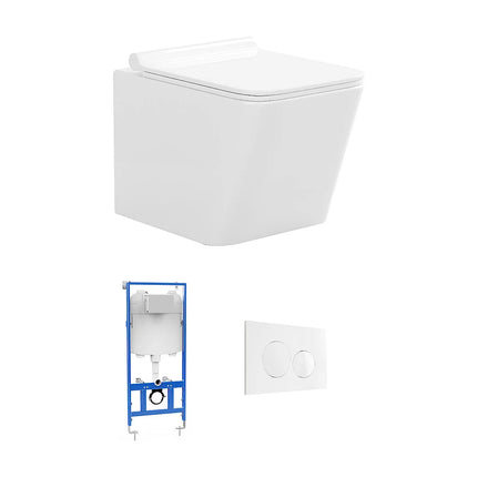 WC suspendu sans bride avec bâti-support et plaque double touche - Blanc - 35,5 cm - Les Essentiels
