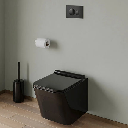 WC suspendu sans bride noir mat avec bâti-support et plaque double touche - 35,5 cm - Les Essentiels DS CONCEPT