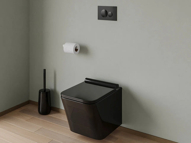 WC suspendu sans bride noir mat avec bâti-support et plaque double touche - 35,5 cm - Les Essentiels DS CONCEPT