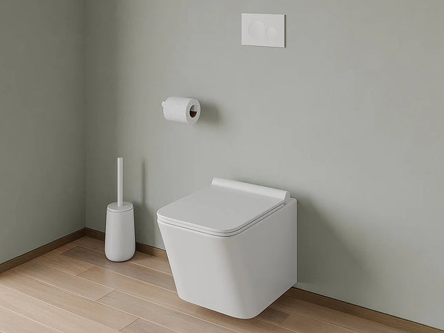 WC suspendu sans bride avec bâti-support et plaque double touche - Blanc - 35,5 cm - Les Essentiels