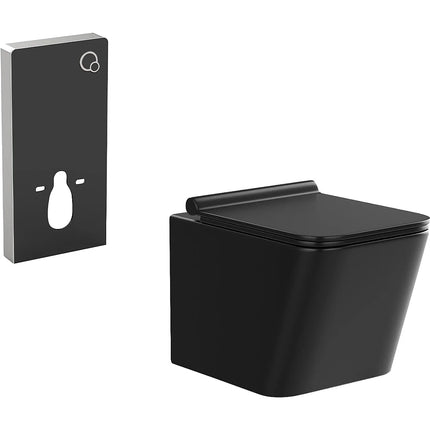 WC suspendu sans bride avec bâti-support décoratif - noir - 35,5 cm - Les Essentiels CLEMONA