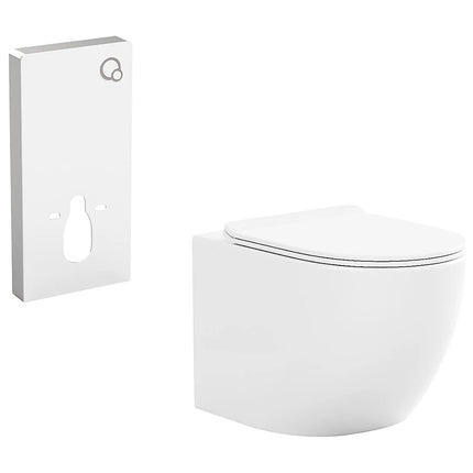 WC suspendu sans rebord avec bâti-support décoratif - Blanc brillant - 36 cm - Les Essentiels