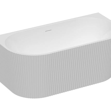 Baignoire semi îlot texturée avec bonde pop-up - Blanc brillant - 149 cm - ZELINA