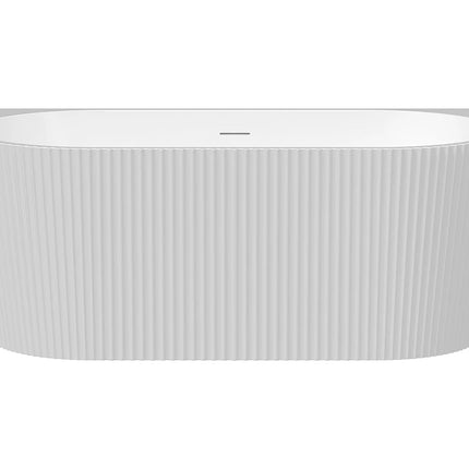Baignoire semi îlot texturée avec bonde pop-up - Blanc brillant - 149 cm - ZELINA