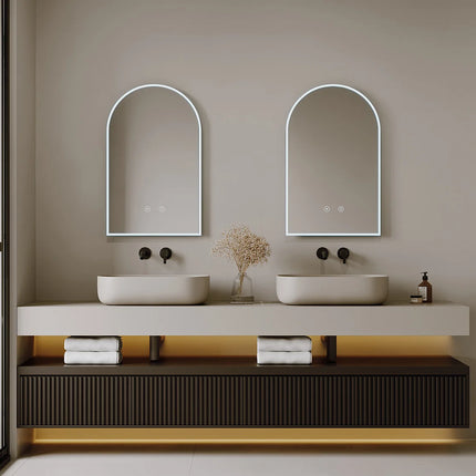 Miroir de salle de bain arche avec LED et anti-buée - Transparent - 50 cm - ARCADI