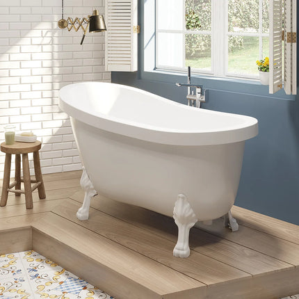 Baignoire îlot rétro-chic avec pieds pattes de lion blancs - Blanche - 145 cm - NISOS II
