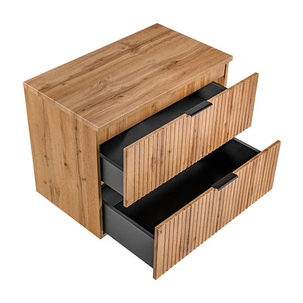 Meuble sous vasque strié avec planche - Naturel clair - 80 cm - ZEVARA