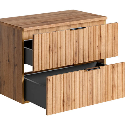 Meuble sous vasque strié avec planche - Naturel clair - 80 cm - ZEVARA