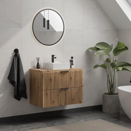 Meuble sous vasque strié avec planche - Naturel clair - 80 cm - ZEVARA
