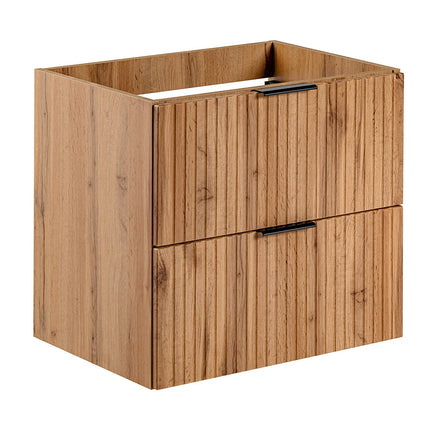 Meuble de salle de bain rainuré avec vasque à encastrer - Naturel clair et blanc - 60 cm - ZEVARA