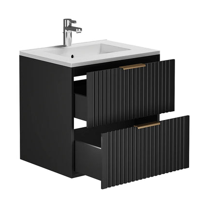 Meuble de salle de bain rainuré suspendu avec vasque à encastrer - Naturel clair - 60 cm - ZEVARA