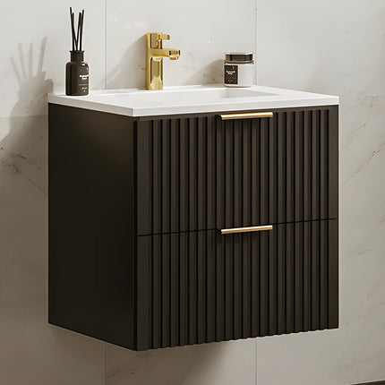 Meuble de salle de bain rainuré suspendu avec vasque à encastrer - Naturel clair - 60 cm - ZEVARA
