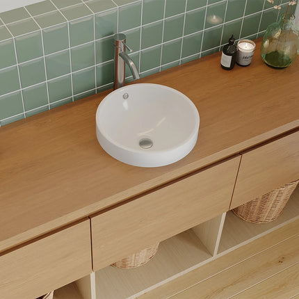 Vasque de salle de bain brillante avec vasque à encastrer - Blanc - 46 cm - Les Essentiels