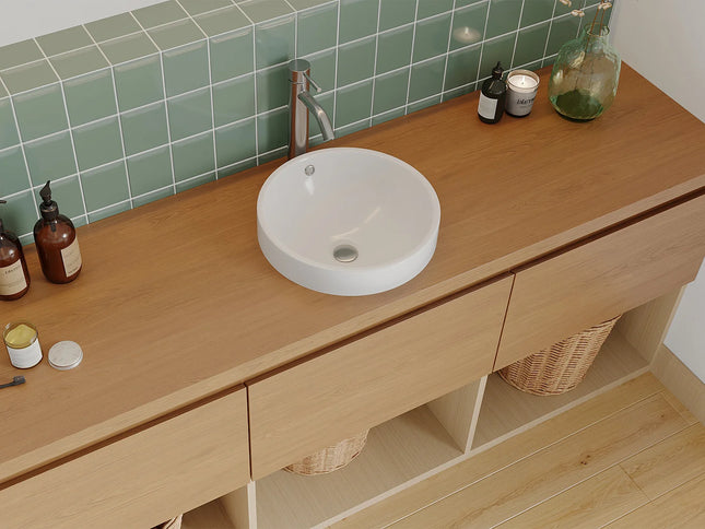 Vasque de salle de bain brillante avec vasque à encastrer - Blanc - 46 cm - Les Essentiels