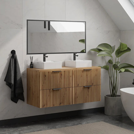 Meuble sous vasque suspendu strié - Naturel clair - 120 cm - ZEVARA