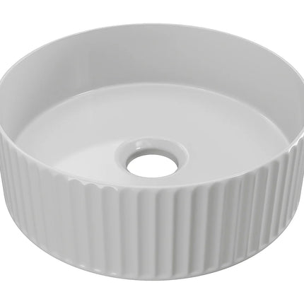 Vasque à poser striée avec vasque ronde - Blanc mat - 36 cm - PEDARA
