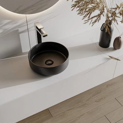 Vasque à poser ronde mate avec vasque ronde - Noir - 36 cm - KANELLE II
