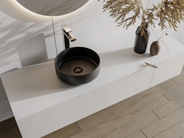 Vasque à poser ronde mate avec vasque ronde - Noir - 36 cm - KANELLE II
