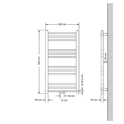 Radiateur sèche-serviettes blanc design épuré 50 cm à inertie fluide | SDB PREMIUM