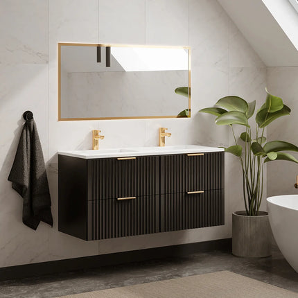 Meuble de salle de bain rainuré avec vasque à encastrer double - Noir - 120 cm - ZEVARA
