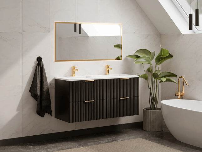 Meuble de salle de bain rainuré avec vasque à encastrer - Naturel clair - 80 cm - ZEVARA