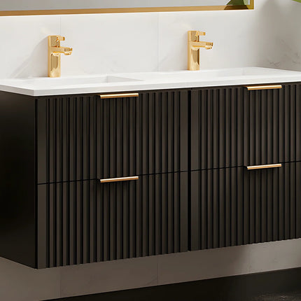 Meuble de salle de bain rainuré avec vasque à encastrer double - Noir - 120 cm - ZEVARA