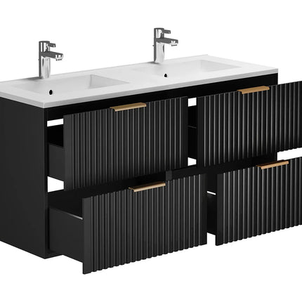 Meuble de salle de bain rainuré avec vasque à encastrer double - Noir - 120 cm - ZEVARA
