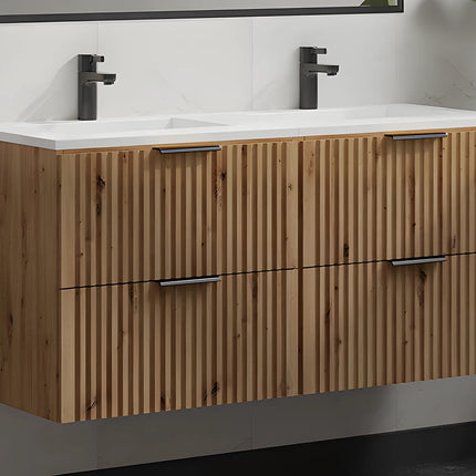 Meuble de salle de bain strié avec double vasque à encastrer - Noir - 120 cm - ZEVARA