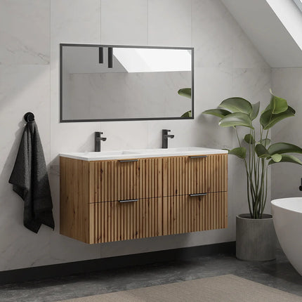 Meuble de salle de bain rainuré avec vasque à encastrer double - Noir - 120 cm - ZEVARA
