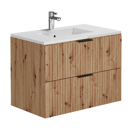 Meuble de salle de bain rainuré avec vasque à encastrer - Naturel clair - 80 cm - ZEVARA