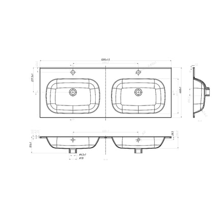 Vasque encastrable double vasque finition mate - Blanc - 120 cm - DS CONCEPT