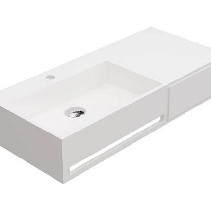 Plan vasque suspendu en solid surface mat avec vasque rectangulaire - Blanc - 90 cm - GANDAKI